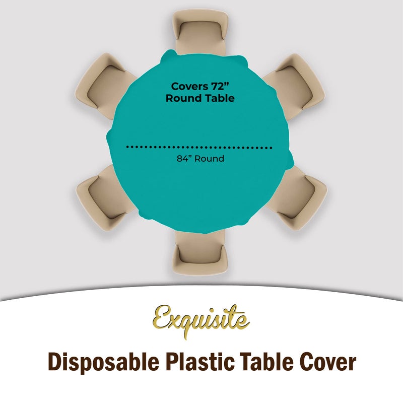 Party Solids 12-Pack Premium Plastic Tablecloth 84in. Round Table Cover - Teal - Image 4